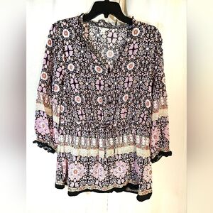 Cato Black and Pink Floral Top